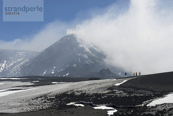 Smoke- and fog-covered volcanic landscape  Mt. Etna  Sicily  Italy