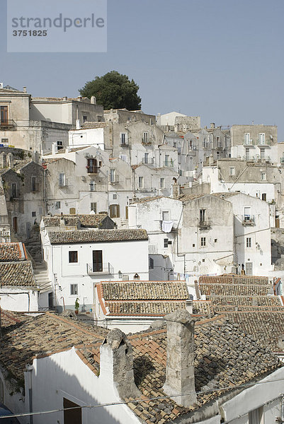 Altstadt mit weißen Reihenhäusern  Monte S. Angelo  Apulien  Italien  Süditalien