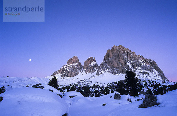 Langkofelmassiv in der Morgendämmerung im Winter  Sasso Lungo  Südtirol  Italien  Europa