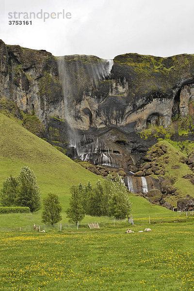 Wasserfall wird vom Sturm verblasen  Südküste  Island