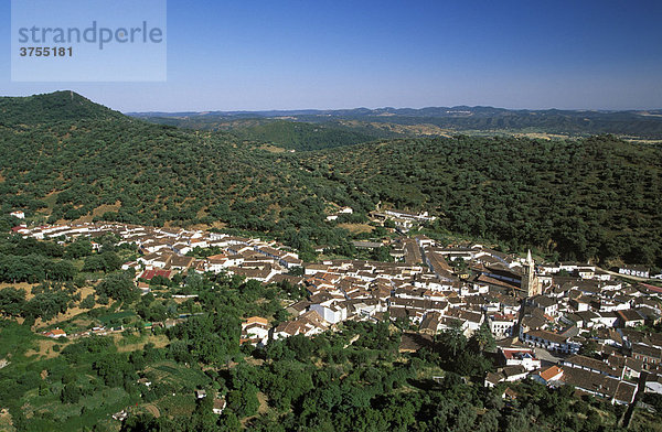 Grüne Landschaft  Al·jar  Sierra de Aracena  Provinz Huelva  Andalusien  Spanien