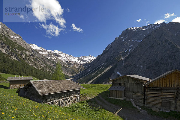 Wooden farmhouses  Pfafflar Alm  Bschlabertal  Ausserfern  Tyrol  Austria  Europe