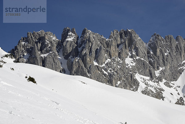 Felsmassiv der Ackerlspitze verschneit  Wilder Kaiser Gebirge  Tirol  Österreich  Europa