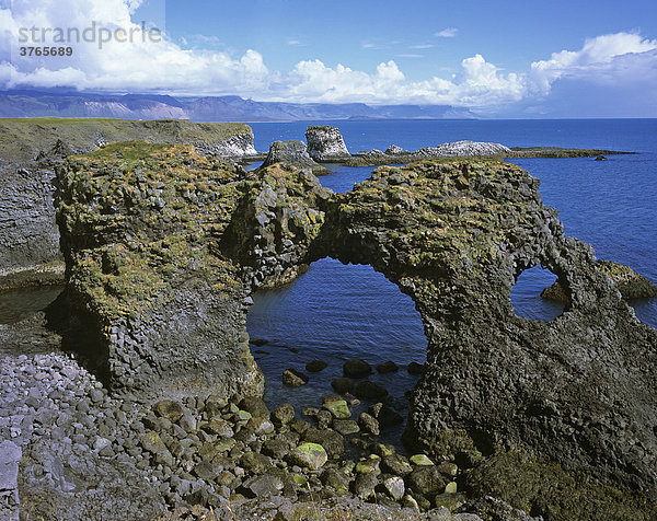 Felsentor an der Klippenküste aus Basaltfelsen  Arnarstapi  Snaefellsnes Halbinsel  Island