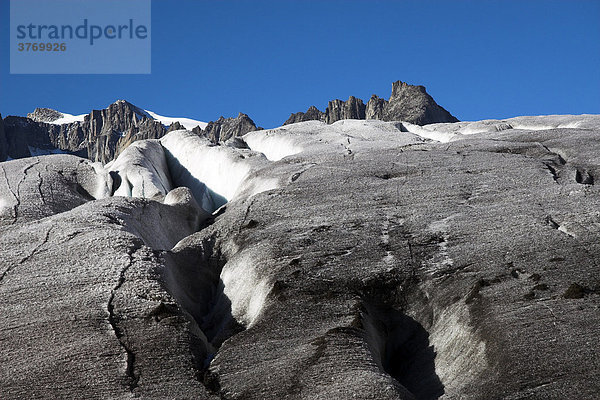 Gletscherspalten am schneefreien Rhonegletscher  Kanton Uri  Schweiz Kanton Uri