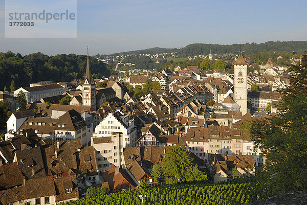 Schaffhausen - Blick auf die Altstadt in der Morgensonne - Schweiz  Europa.