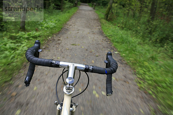 Rennrad auf einem Waldweg  Wohldorfer Wald  Hamburg  Deutschland