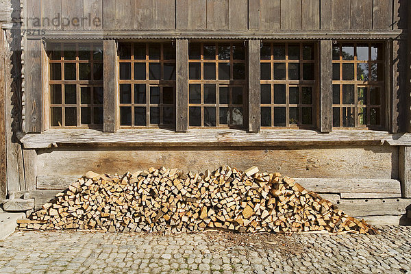 Windows and firewood  old farmhouse  Open-Air-Museum Ballenberg  Brienz  Switzerland  Europe