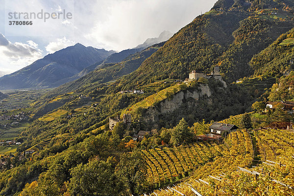 Burg Tirol vom Dorf Tirol aus gesehen  bei Meran  Südtirol  Italien