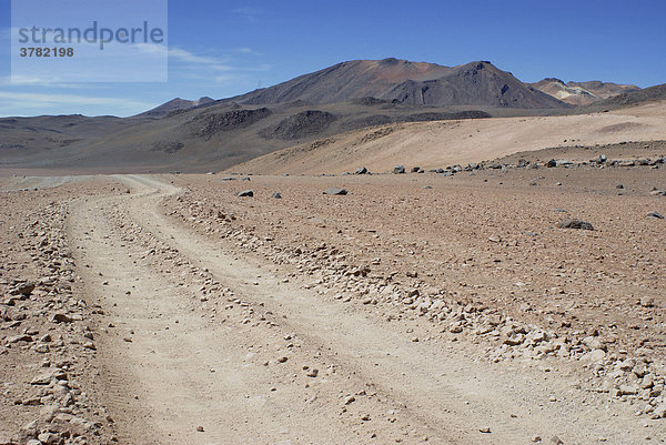 Fahrspuren in einer Wüstenlanschaft  Hochland von Uyuni  Bolivien