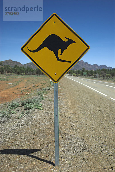 Schild zur Warnung vor Kängurus in den Flinders Ranges  Südaustralien  Australien