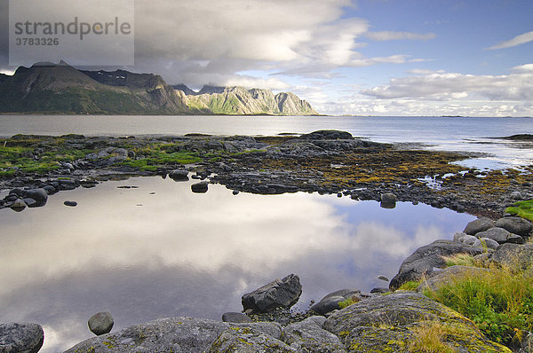 Küstenlandschaft Lofoten  Westvagoy  Nordland  Norwegen  Skandinavien  Europa