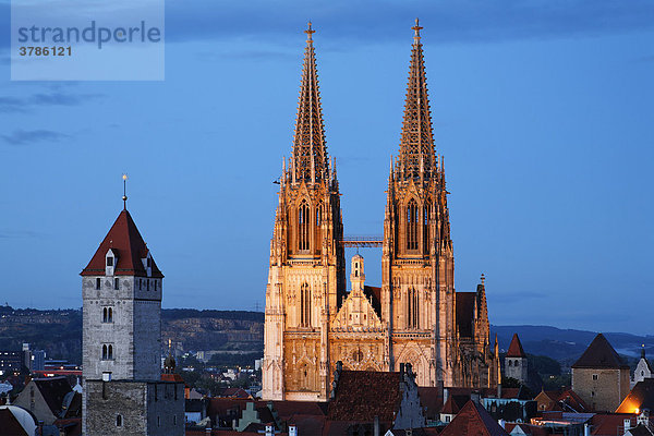 Goldener Turm  Dom  Blick vom Turm der Dreieinigkeitskirche  Regensburg  Oberpfalz  Bayern