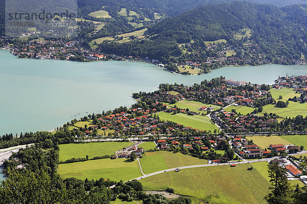 Tegernsee mit Rottach-Egern  Blick von Ringspitz  Oberbayern   Deutschland