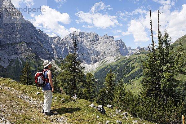 Blick auf Grubenkarspitze und Dreizinkenspitze  Engtal  Karwendel-Gebirge  Tirol  Österreich