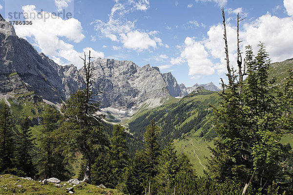 Blick auf Grubenkarspitze und Dreizinkenspitze  Engtal  Karwendel-Gebirge  Tirol  Österreich