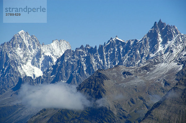 Spitze Felszinnen um die Aiguille du Midi im Mt. Blanc Massiv Hochsavoyen Haute-Savoie Frankreich