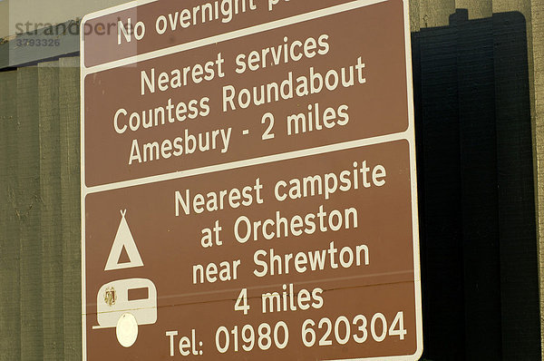 Schild bei Stonehenge Wessex England Großbritannien
