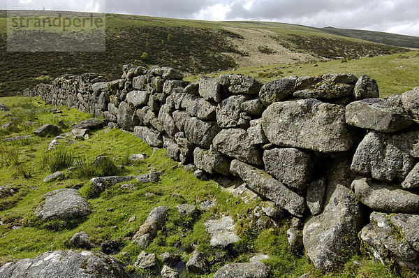 Steinmauer bei Two Bridges Dartmoor National Park Devon England