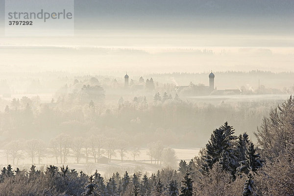 Morgennebel Inversionswetter - Blick von Eurasburg nach Beuerberg - Oberbayern