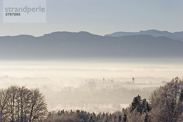 Morgennebel Inversionswetter - Blick von Eurasburg nach Beuerberg - Alpenkette Oberbayern