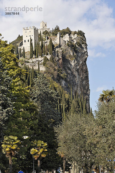 Der steil abfallende Burgberg von Arco  Gardasee  Italien