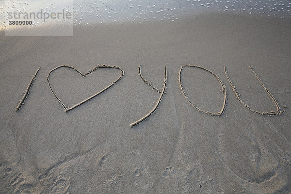 Schriftzug im Sand I love you   Hammamet  Tunesien