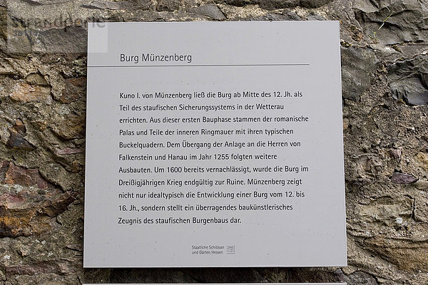 Informationsschild Burg Münzenberg  Hessen  Deutschland