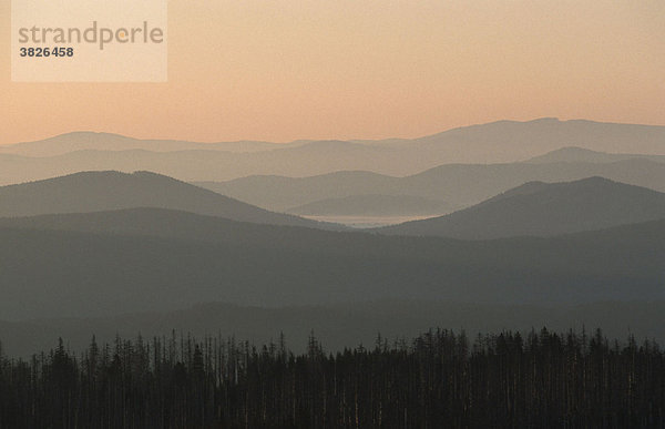 Blick auf den Bayrischen Wald vom Lusen in der Morgendaemmerung  Bayern  Deutschland