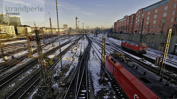 Railways near railway mainstation  Munich  Bavaria