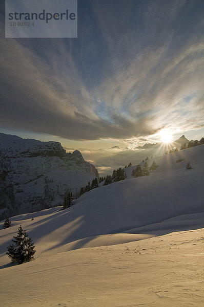 Winterliches Alpenpanorama  Flaine  Frankreich  Europa