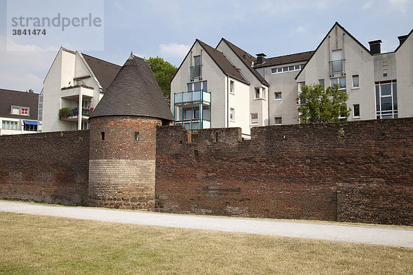 Alte Stadtmauer  moderne Wohnhäuser  Innenhafen  Duisburg  Ruhrgebiet  Nordrhein-Westfalen  Deutschland  Europa