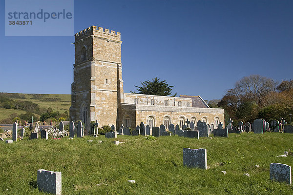 Kirche und Friedhof im Sommenschein  St. Nicholas Kirche  Abbotsbury  Dorset  England  Großbritannien  Europa