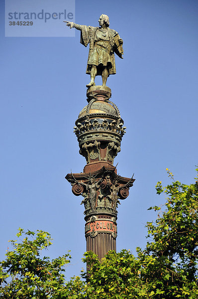 Kolumbusstatue am Alten Hafen  Barcelona  Spanien  Iberische Halbinsel  Europa