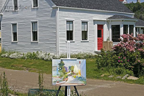 Kunstklasse  Malerei  Aquarell  Staffelei  Künstlerkolonie  Monhegan Island  Küste von Maine  New England  USA