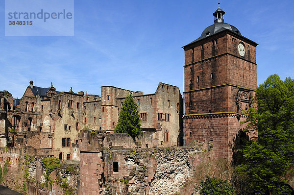 Ruine des Ruprechtsbaus mit Brückenhaus des Heidelberger Schlosses  zerstört 1689  vom Stückgarten aus gesehen  Schlosshof  Heidelberg  Baden-Württemberg  Deutschland  Europa