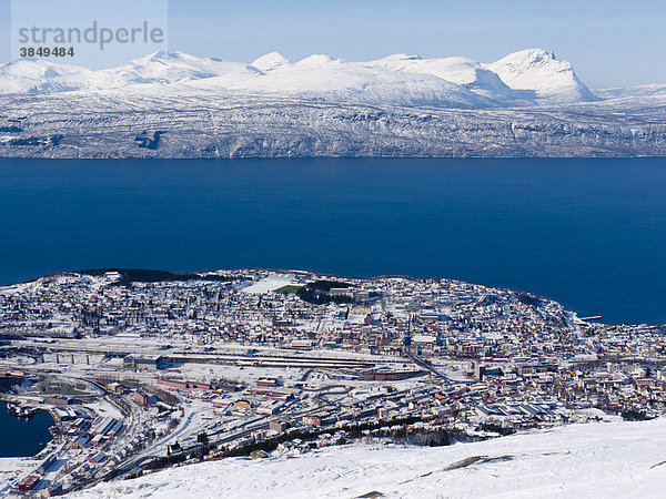 Blick auf Narvik am Ofotfjord  Nordland  Norwegen  Europa