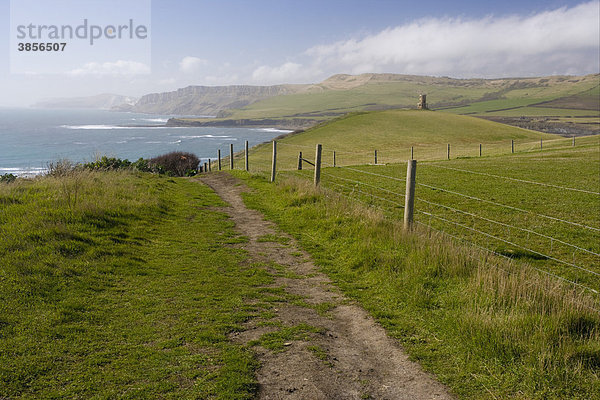 Pfad und Fernwanderweg auf Küstenklippen  nur ein kleiner Landstreifen wurde natürlich wild belassen  Kimmeridge  Dorset  England  Großbritannien  Europa