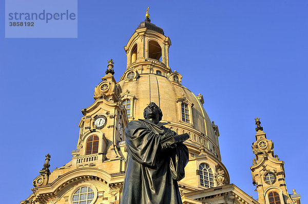 Martin-Luther-Denkmal  Kuppel  Steinerne Glocke  der Frauenkirche  Dresden  Freistaat Sachsen  Deutschland  Europa