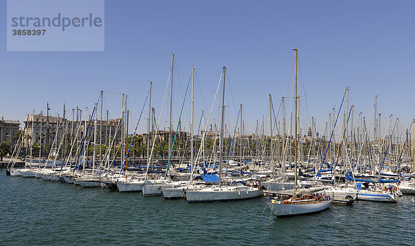 Segelyachten im Hafen Port Vell  Barcelona  Katalonien  Spanien  Europa
