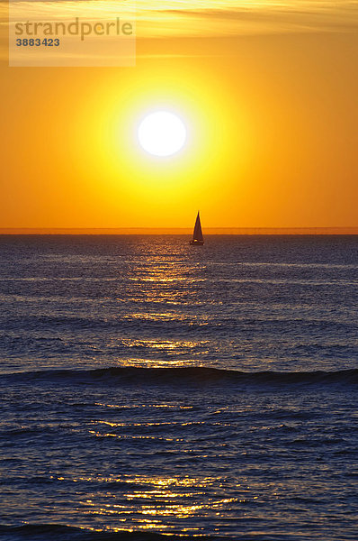 Sonnenuntergang über der Ostsee  Segelschiff  Ostseebad Warnemünde bei Rostock  Mecklenburg-Vorpommern  Deutschland  Europa