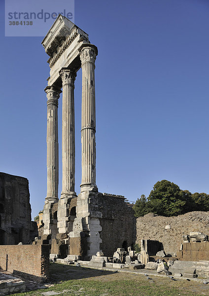 Säulen des Castor und Pollux Tempels auf dem Forum Romanum  Rom  Italien  Europa