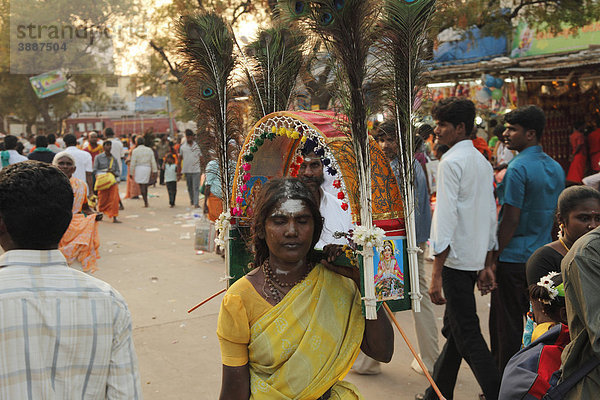 Frau mit Kavadi  Thaipusam-Fest  Hindu-Fest  Palani  Tamil Nadu  Tamilnadu  Südindien  Indien  Asien