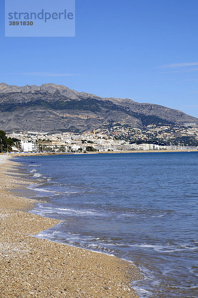 Strand  Kieselsteine  Küste  Meer  Altea  Costa Blanca  Provinz Alicante  Spanien  Europa