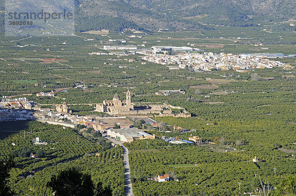 Übersicht  Kleinstadt  Kloster  Kirche  Simat de la Vall Digna  Simat  Vall Digna  Gandia  Costa Blanca  Provinz Valencia  Spanien  Europa