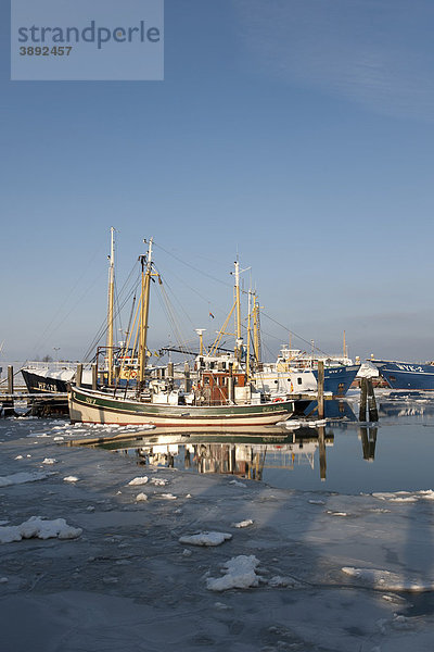 Der Hafen des Hauptortes Wyk ist in einem kalten Winter fast vollständig zugefroren  Nordsee-Insel Föhr  Nationalpark Schleswig-Holsteinisches Wattenmeer  Nordfriesische Inseln  Schleswig Holstein  Norddeutschland  Europa