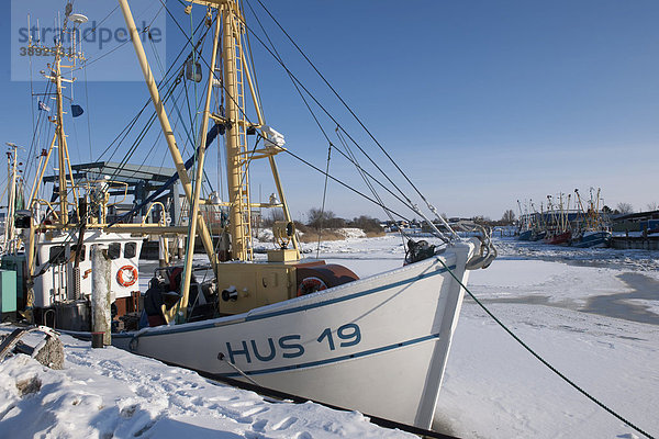 Der zugefrorene Außenhafen mit den Krabbenkuttern  Husum  Nordsee  Nordfriesland  Schleswig Holstein  Norddeutschland  Europa