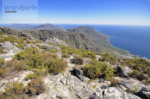 Blick vom Tafelberg in Richtung Kap der Guten Hoffnung und auf Camps Bay  Kapstadt  Westkap  Südafrika  Afrika