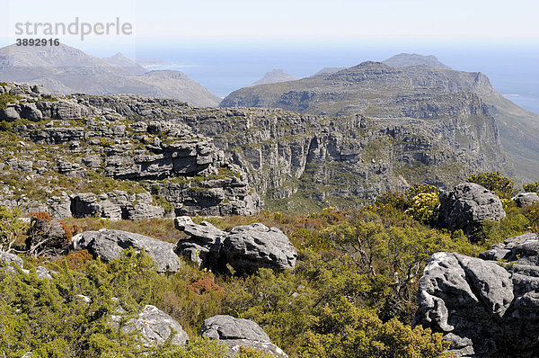 Blick vom Tafelberg in Richtung Zwölf Apostel und Kap der Guten Hoffnung  Kapstadt  Westkap  Südafrika  Afrika