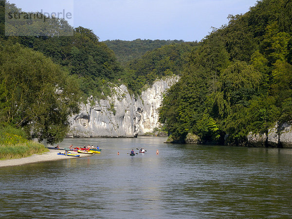 Felsen  Boote  Donaudurchbruch bei Weltenburg  Naturpark Altmühltal  Bayern  Deutschland  Europa